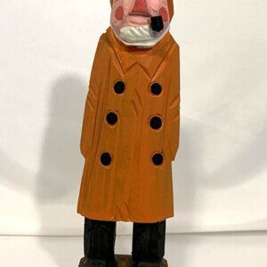 Vtg Hand Carved Wood Nautical Folk Art Captain Maritime w/Pipe Figurine 8" x 2"